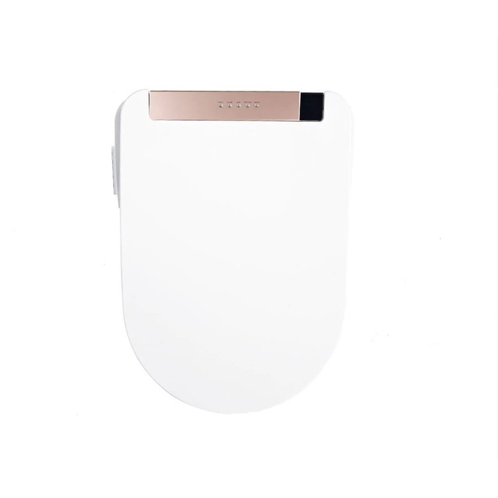 Интелигентен капак за тоалетна с дистанционно управление, функция за биде, сензор за движение, масаж, намотка за нагряване, миене за жени, 510 mm дължина, бял, rose gold