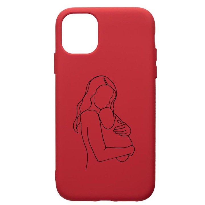 Husa Premium Silicon Compatibila Cu Apple iPhone 12 Mini, Mother Love, cu interiorul din material textil, protectie camera, Red, PR747