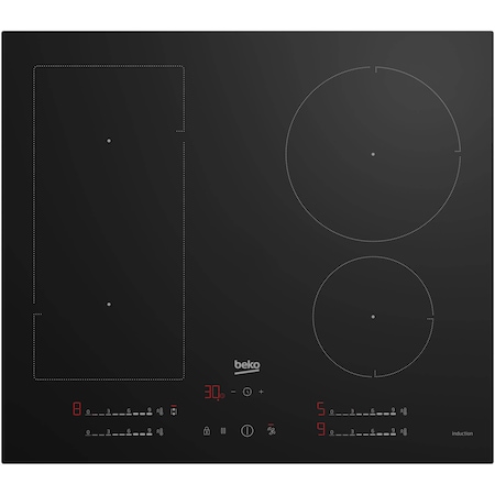 Plita incorporabila Beko HII64700UFT, Inductie, 4 zone de gatit, Hob2Hood, IndyFlex, Booster, Touch control, 60 cm, Sticla Neagra