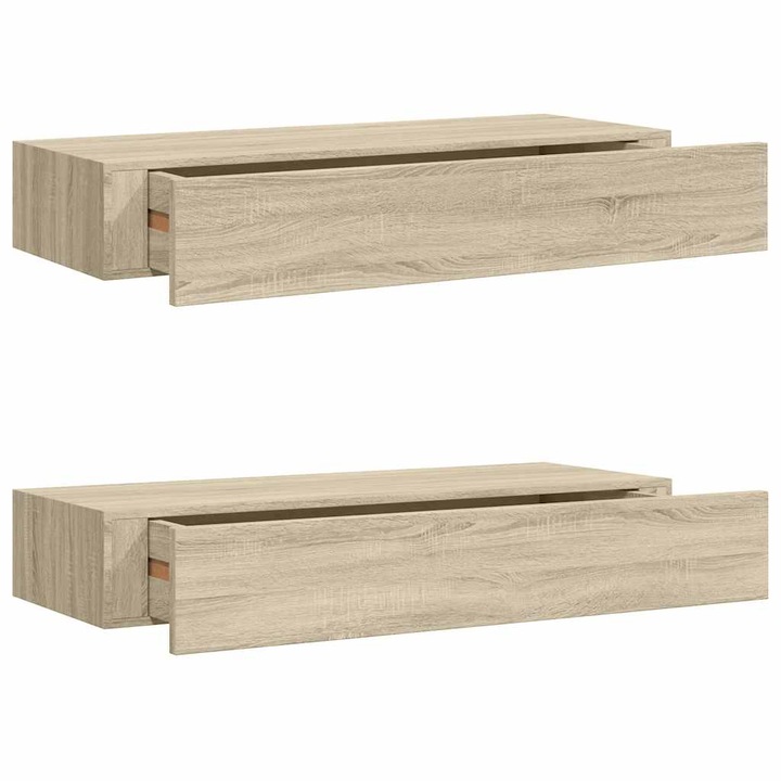 Set dulapuri de perete vidaXL, cu sertare 2 buc. stejar 60x23,5x10 cm, MDF 8.65 kg