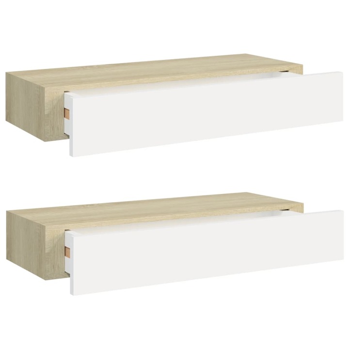 vidaXL 2 db tölgyszínű és fehér MDF fiókos fali polc 60 x 23,5 x 10 cm (330264)