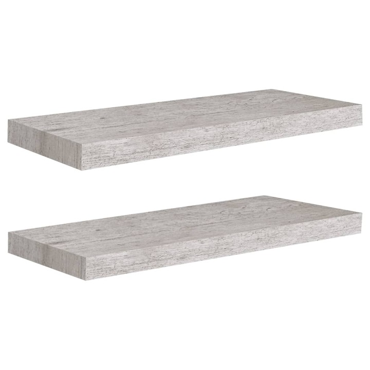 Set rafturi perete suspendate vidaXL, 2 buc., gri beton 60x23,5x3,8 cm, MDF 2.9 kg