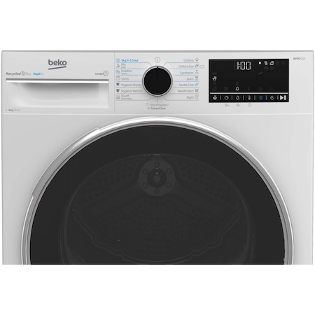 Uscator de rufe Beko B5T68247, Condensare, 8 kg, 15 programe, Clasa A+++, RapiDry, RecycledDry, SteamCure, Motor ProSmart Inverter, AquaWave, OptiSense, GentleCare, Alb