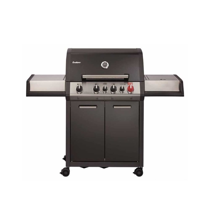 Газово барбекю Enders Monroe Black Pro 4 IK TURBO, страничен котлон, инфрачервена горелка, чугунена скара, 21.85 kW, черно