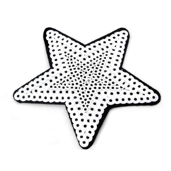 Апликация, звезда с пайети, Термозалепваща, 70 мм, бяла