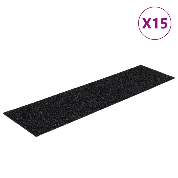 vidaXL 15 db fekete négyszögletes öntapadó lépcsőszőnyeg 76 x 20 cm 3.3 kg