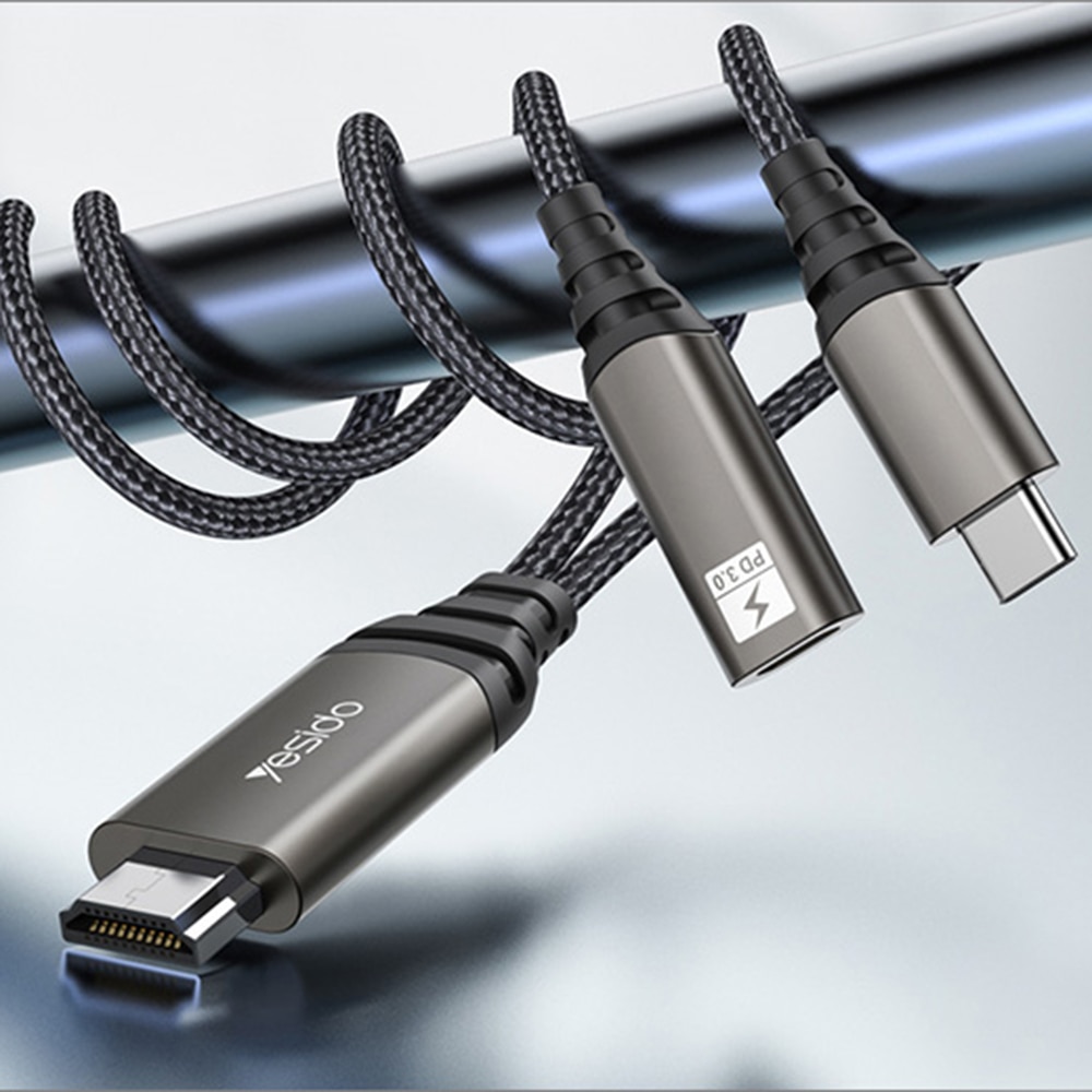 Cablu adaptor USB-C, Type-C PD3.0 la HDMI 4k 60Hz Nintendo Yesido HM07, 60W,  2m - eMAG.ro