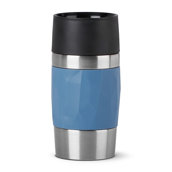 Cana termos calatorie Tefal Travel Mug Compact, 0.3L, sistem 360°, perete dublu izolat, albastru