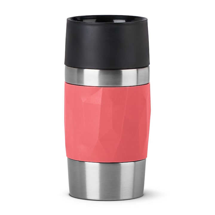 Cana termos calatorie Tefal Travel Mug Compact, 0.3L, sistem 360°, perete dublu izolat, rosu