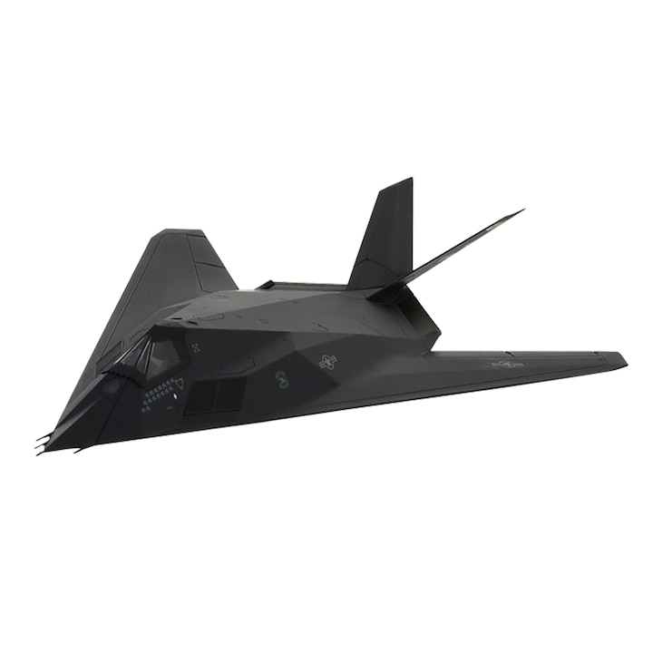 Macheta aeromodele de construit MisterCraft Lockheed Martin F-117A Bagdad Strike USAF Stealth Jet cu vopseluri, adeziv si pensula 1:72 MCR E07S