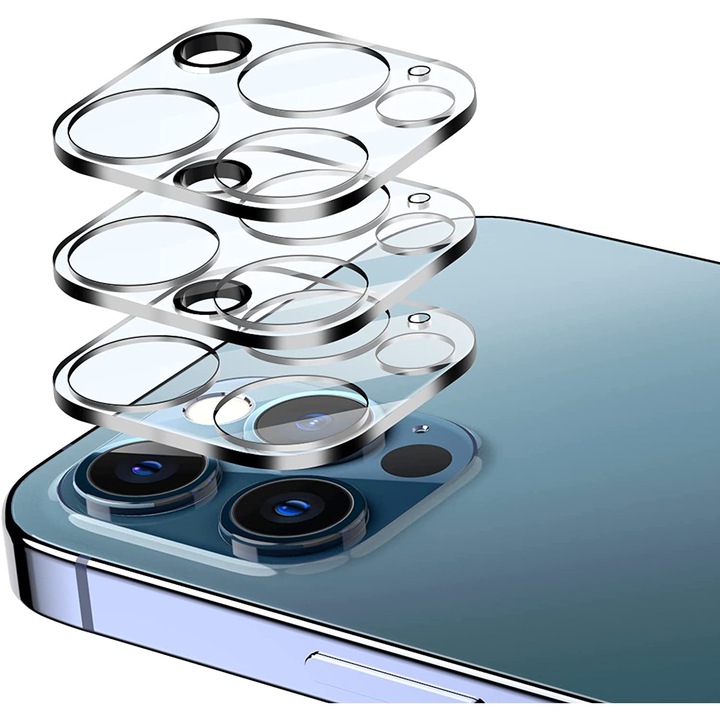 Folie protectie camera, Tempered Glass, Sticla securizata, Compatibila cu iPhone 12 Pro Max, Transparent