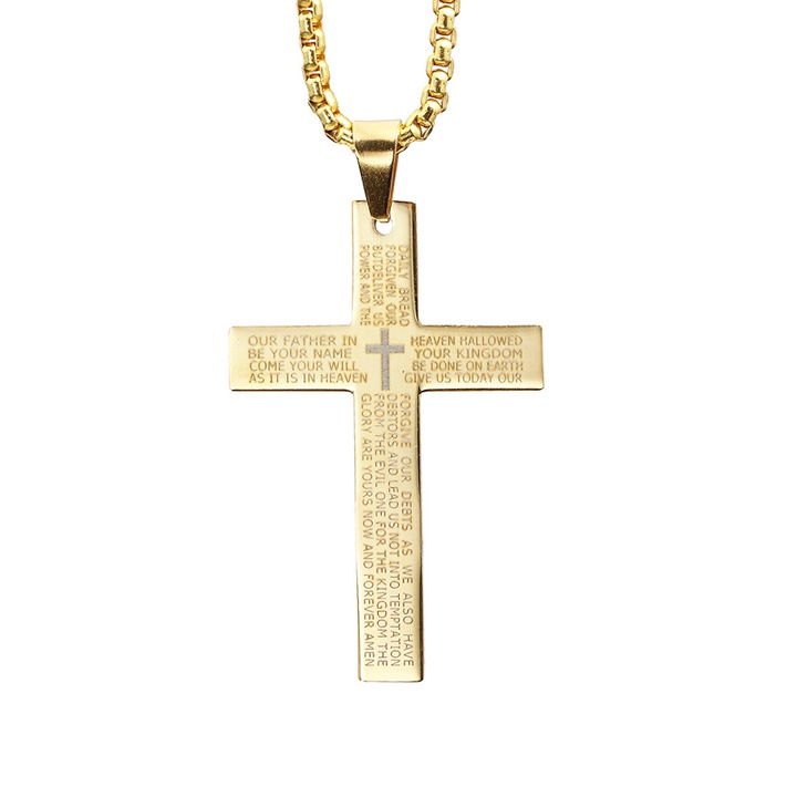 Lant cu cruce, inscriptie “Tatal Nostru”, auriu, barbati, EFAYN