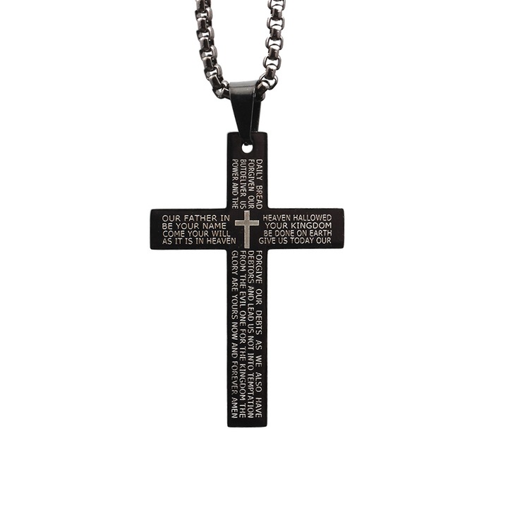 Lant cu cruce, inscriptie “Tatal Nostru”, negru, barbati, EFAYN