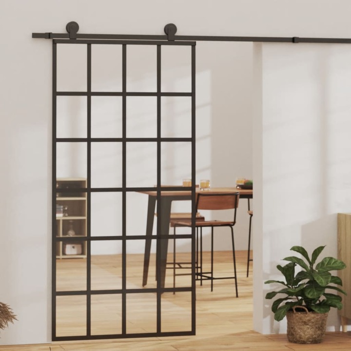 Usa glisanta, Modern, negru, 102x205 cm, sticla ESG si aluminiu, Robust si Durabil, Mobila3272