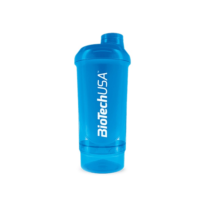 Shaker Ideal Pentru Prepararea Suplimentelor Nutritive Sub Forma De Pudra, Biotech Usa, Compact Albastru, 650 ml