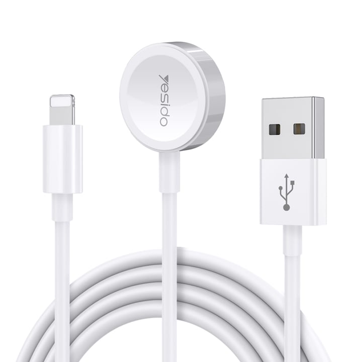 Безжично зарядно с USB кабел за Apple Watch, Lightning, 2.4A, 1.2m, G333, Бял