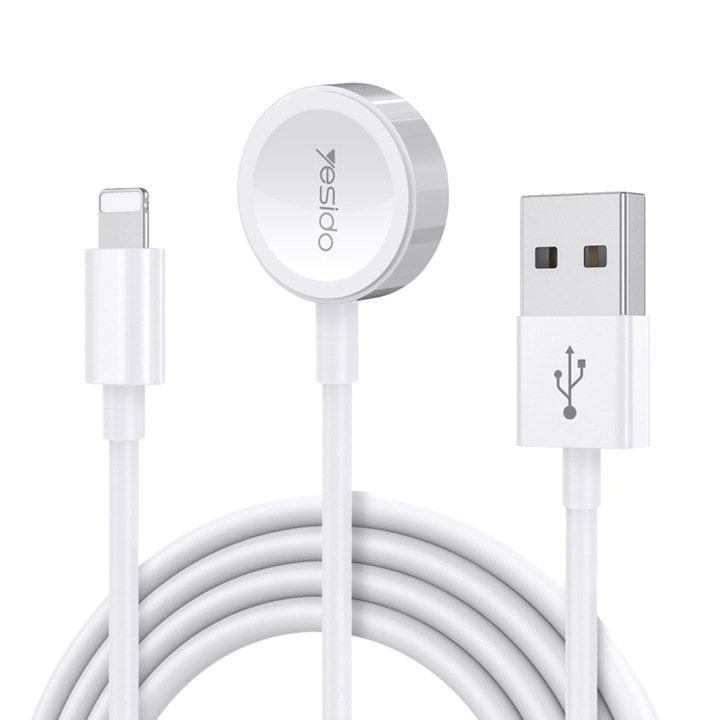 Vezeték nélküli töltő USB-kábellel Apple Watchhoz, Lightning, 2,4A, 1,2m, Q36, nanoréz, Arctic Snow