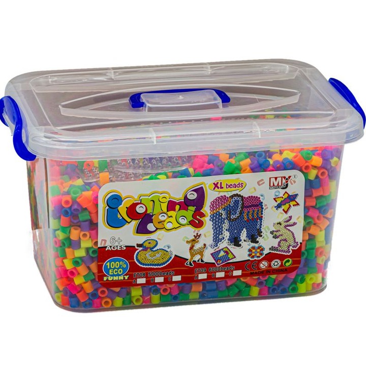 Margele de artizanat, 6000 piese, +6 ani, 35x23.5x18.5 mm, Multicolor