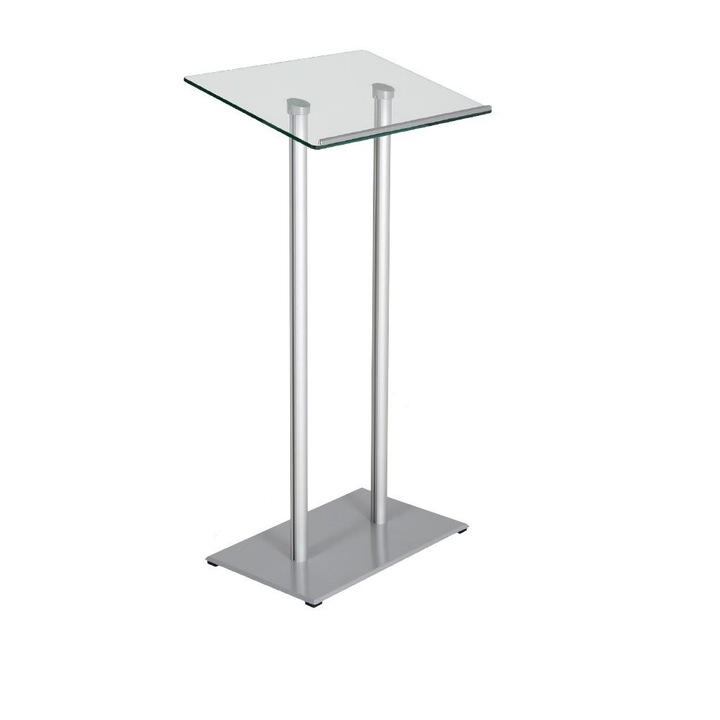 Előadói pulpitus üveglappal, alumínium szárral és talppal