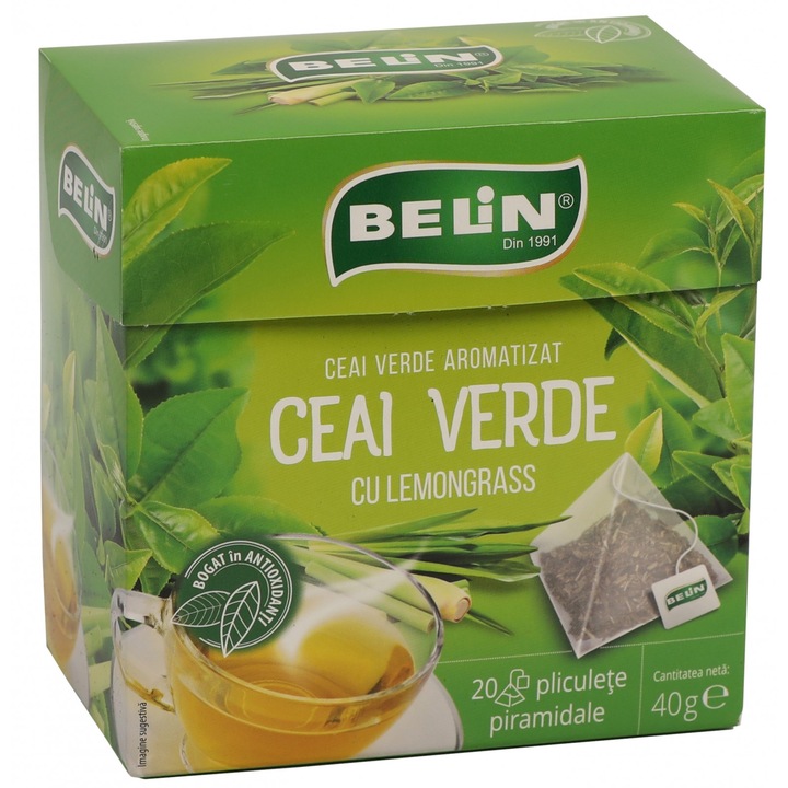 Ceai Belin Verde cu Lemongrass, 20 plicuri piramidale, 40 g