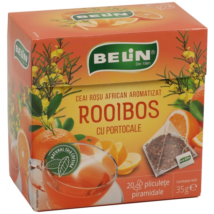 Belin ceai rosu african aromatizat Rooibos cu portocale 20 pliculete 35 g