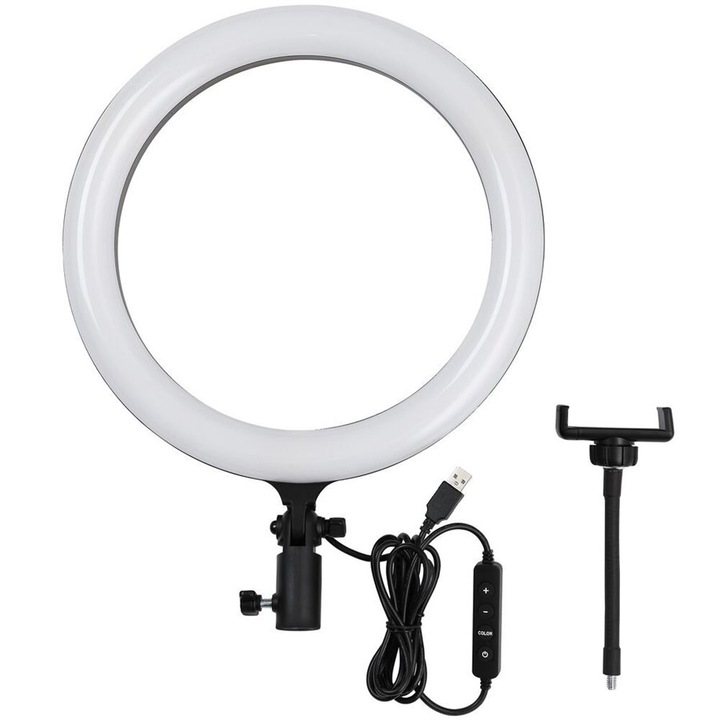 Lampa rotunda LED Godox LR-120B, USB, Comanda pe fir, 3000-6000k, 30cm, Negru