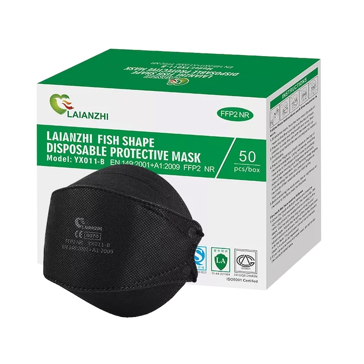 20 db-os légzésvédő maszk készlet FFP2 NR YX011-B, 4 réteg, fekete