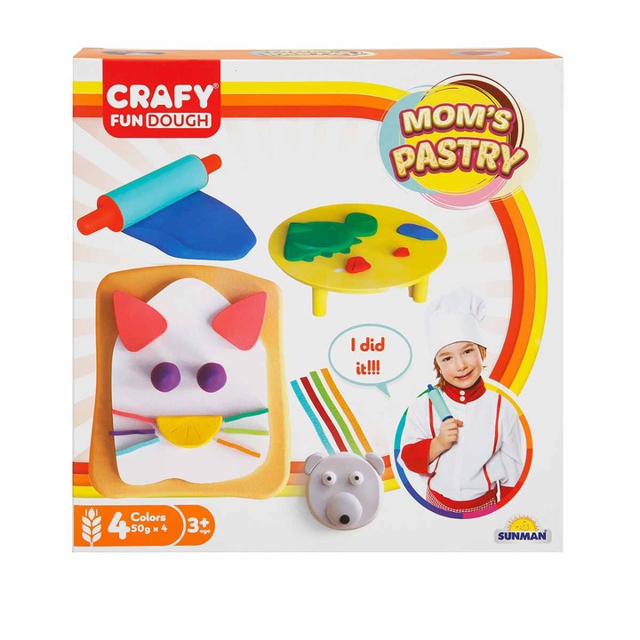Set pasta de modelat Crafy Dough Mom's Pastry 6 elemente, 4 bucati x 50 grame