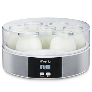 Aparat de preparat iaurt H.Koenig, ELY70, 7 borcane din sticla/ 150 ml, timer, display LCD, oprire automata, usor de utilizat, argintiu