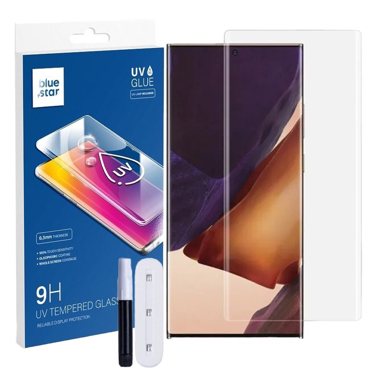 Samsung Galaxy Note 20 Ultra / Note 20 Ultra 5G kompatibilis üvegfólia, előlapi, UV, edzett, hajlított, Bluestar