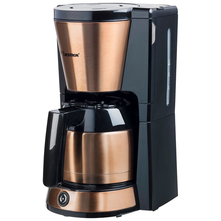 Cafetiera Bestron ACM1000CO, 900 W, vas termorezistent, 1 l, sistem anti-picurare, cupru