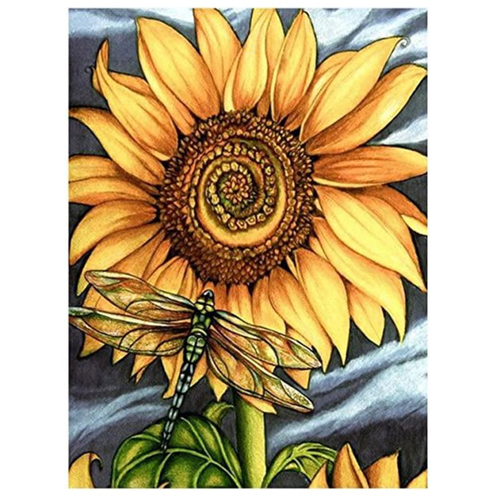 Set broderie cu diamante GIEAAO 5D, Model Floarea Soarelui, 30x40 cm, Multicolor