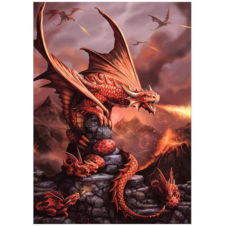 Set broderie cu diamante GIEAAO 5D, Model Dragon, 30x40 cm, Multicolor