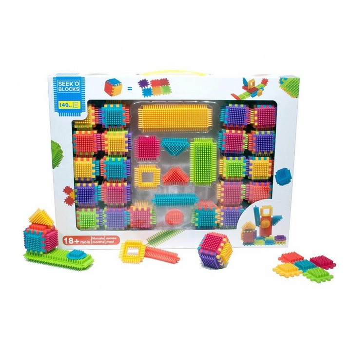 Комплект строителни блокчета за деца, пластмаса, 140 части, +18 месеца, многоцветни