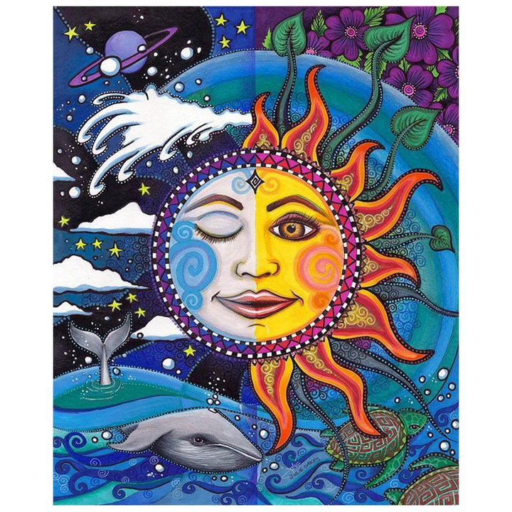 Set broderie cu diamante GIEAAO 5D, Model Soare, 30x40 cm, Multicolor