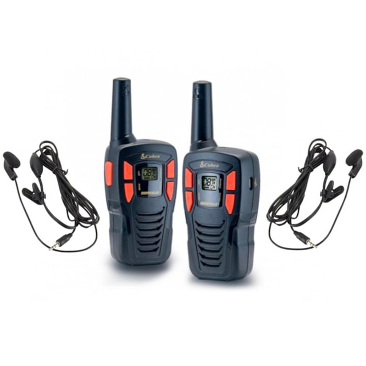 Комплект от 2 станции PMR walkie-talkie Cobra AM245, Обхват на действие 5 км + Слушалки с микрофон Cobra PMR