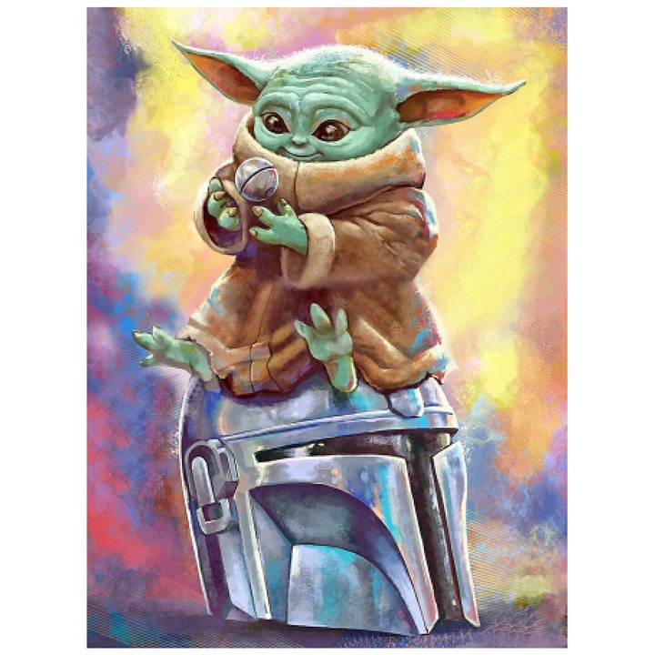 Set broderie cu diamante GIEAAO 5D, Model Mic Monstru, 30x40 cm, Multicolor