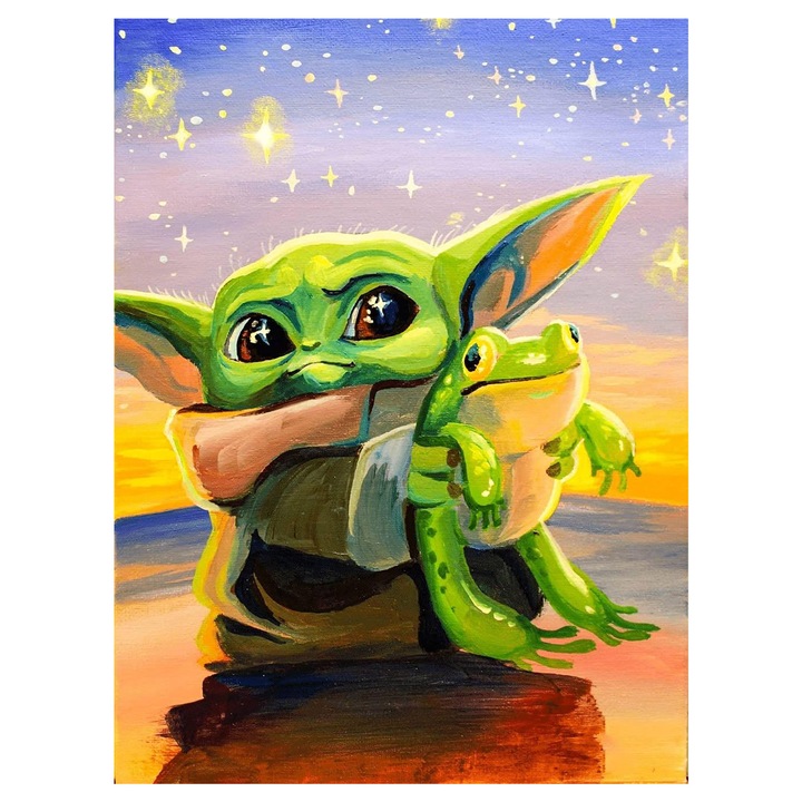 Set broderie cu diamante GIEAAO 5D, Model Mic Monstru, 30x40 cm, Multicolor