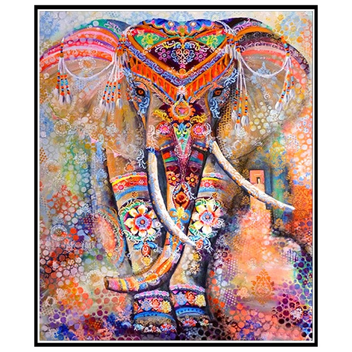 Set broderie cu diamante GIEAAO 5D, Model Elefant, 30x40 cm, Multicolor