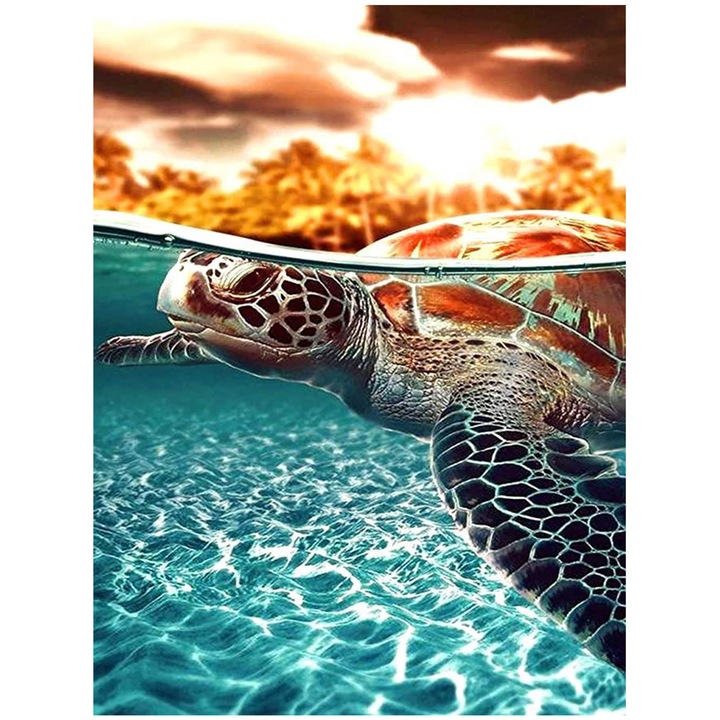 Set broderie cu diamante GIEAAO 5D, Model Broasca testoasa, 30x40 cm, Multicolor