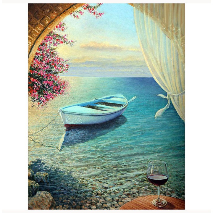 Set broderie cu diamante GIEAAO 5D, Model Peisaj, 30x40 cm, Multicolor