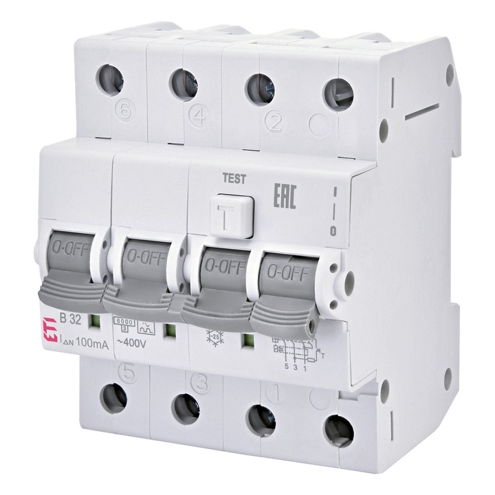 Siguranta automata ETI cu diferential curba B clasa A 3P+N 32A 30mA