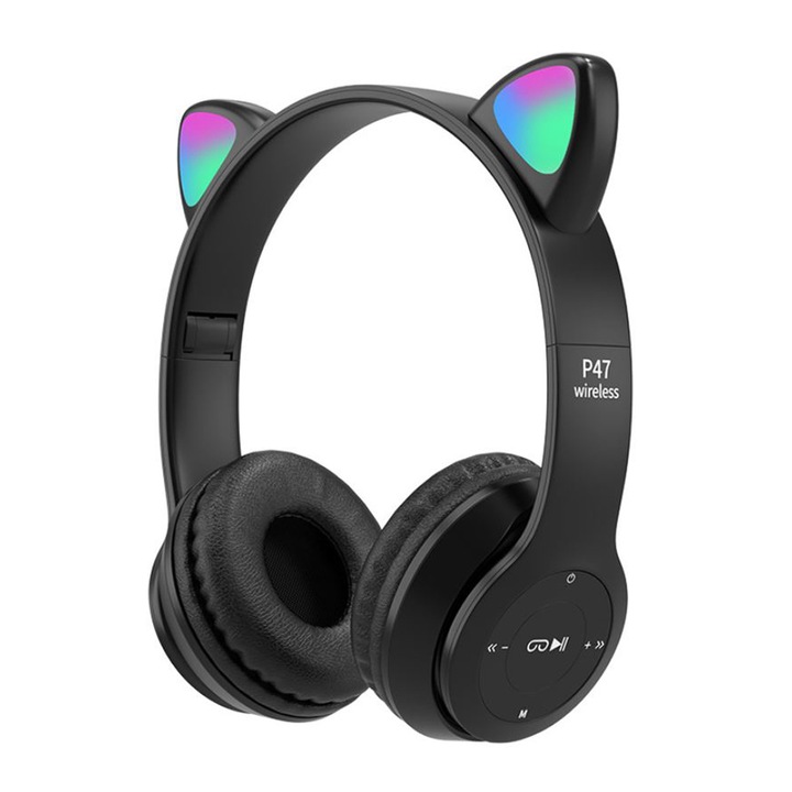Безжични слушалки Gaea On Ear, P47, Bluetooth 5.0, 400 mAh, Черен