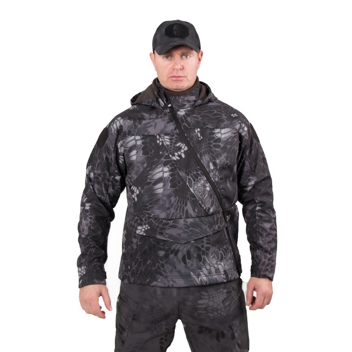 Jacheta Soft Shell, Shellhok, Alb/Negru/Camuflaj