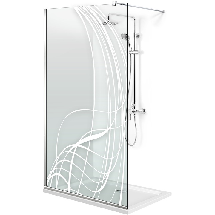 Aqua Roy ® INOX 110x195 cm zuhanyfal, fehér Lava modell, 8 mm víztiszta biztonsági üveg, vízkő elleni kezeléssel