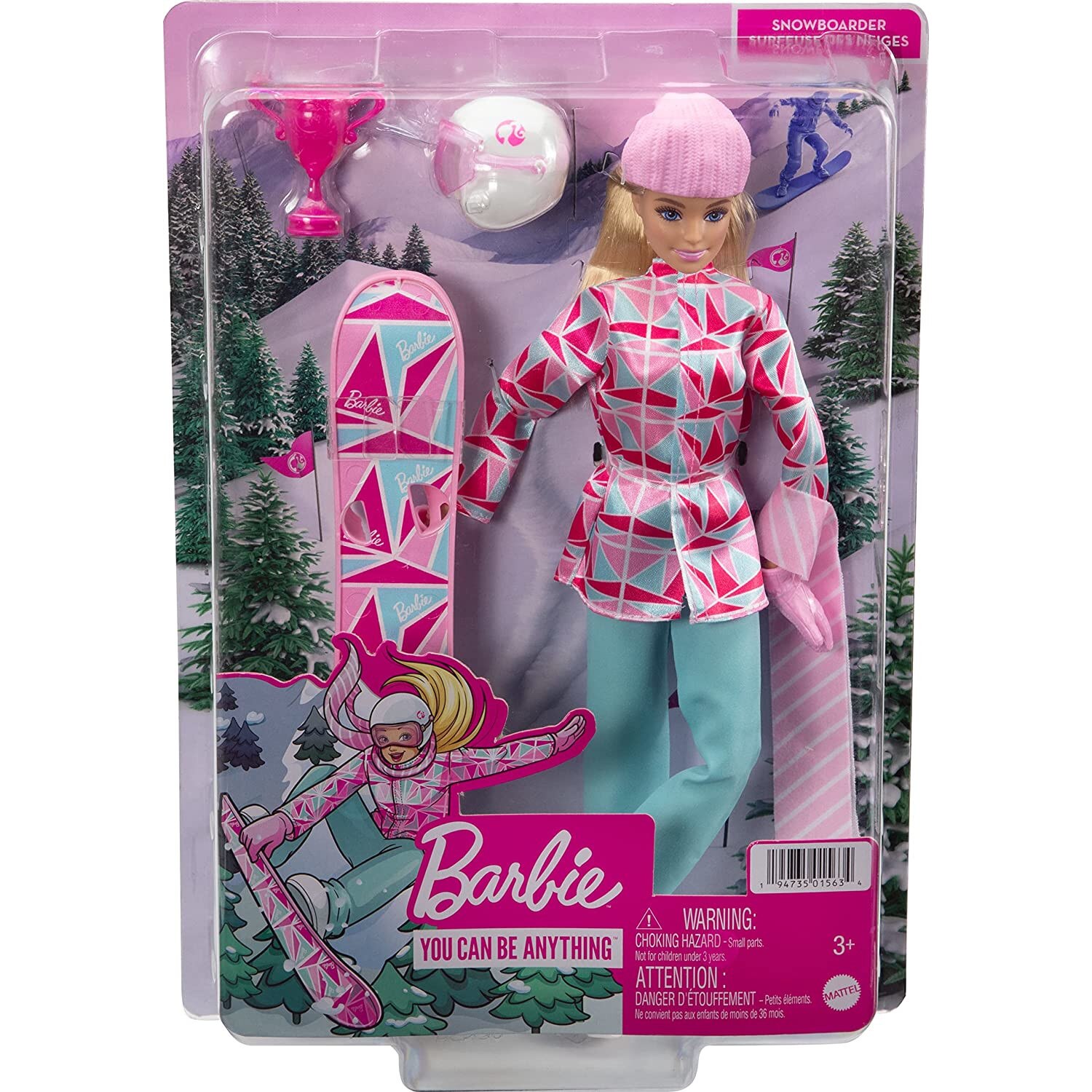 Set de joaca Barbie, Winter Sports Snowboarder cu par blond - eMAG.ro