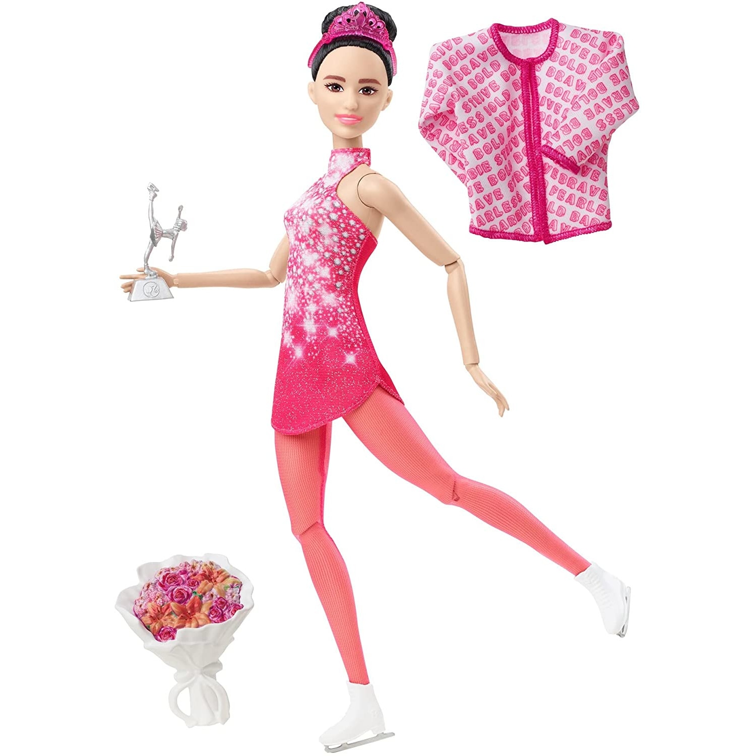 Set de joaca Barbie, Winter Sports, Ice Skater cu par negru eMAG.ro