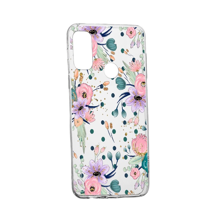 Силиконов калъф Unique за Huawei P Smart (2020), Flowers Collection, Transparent TR 495