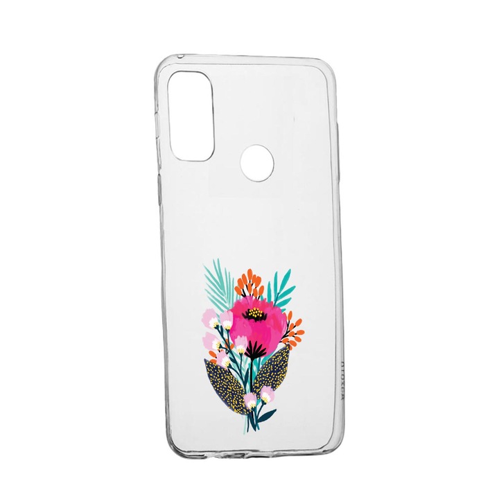 Силиконов калъф Unique за Huawei P Smart (2020), Flowers, Transparent TR 641