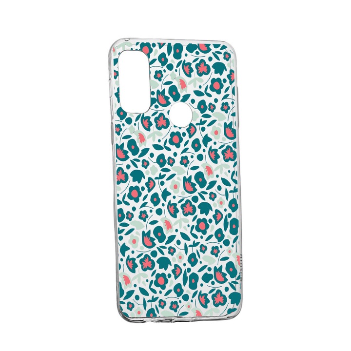 Силиконов калъф Unique за Alcatel 3X, Green Flowers Pattern, Transparent TR 632